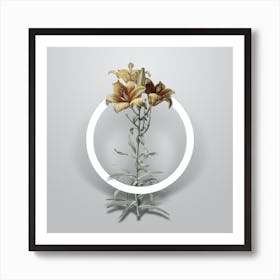Vintage Fire Lily Minimalist Floral Geometric Circle on Soft Gray n.0252 Art Print