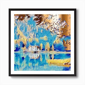 Blue And Copper Metalic Abstract Landscape Art Print