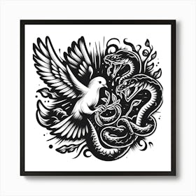 Dove And Snake Tattoo Art Print