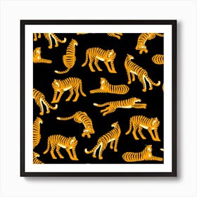 Seamless Exotic Pattern With Tigers Art Print