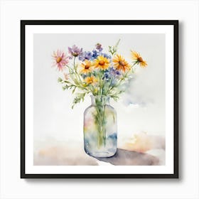 Watercolor Flowers In A Vase Art Print