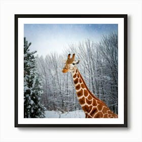 Firefly Happy, Giraffe, Winter, Snowing, Wonderland, Joy, Snowflakes, Magical, Animal, Nature, Whims Art Print