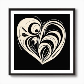 Black Background Swirl Heart Art Print