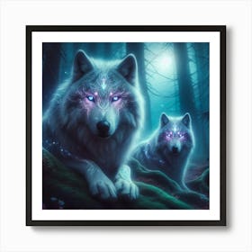 Two Wolves In The Forest 2 Art Print