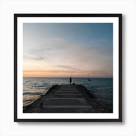 Sunset At The Pier In Antigua Art Print