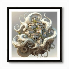 Mountain village sea waves tsunami 7 Art Print