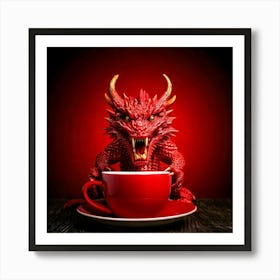 Firefly Angry, Red, Dragon, Glaring, Camera, Cup, Coffee, Fierce, Mythical, Creature, Intense, Fanta (2) Art Print