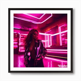 Neon Girl In Neon Jacket Art Print