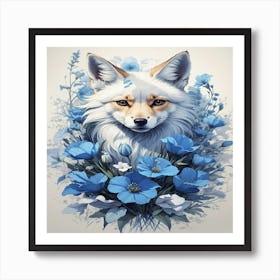 Fox In Blue Flowers Art Print