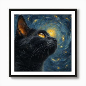 Black Cat In Space Art Print