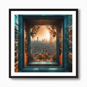 A Man S Head Shows Through The Window Of A City, In The Style Of Multi Layered Geometry, Egyptian Ar (6) Art Print