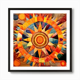 Patchwork Sun A Sun Constructed From Mismatched Fabric Patches With A Variety Art Print