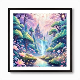 A Fantasy Forest With Twinkling Stars In Pastel Tone Square Composition 237 Art Print