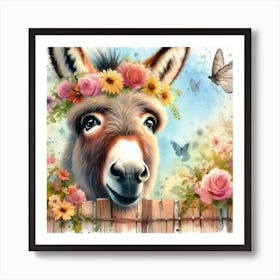 Donkey With Flowers 8 Poster