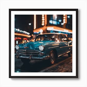 Classic Car At Night Art Print