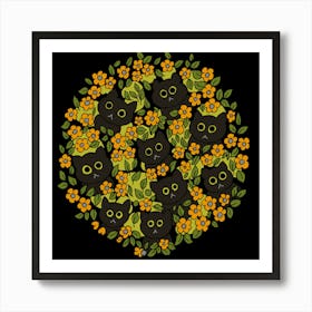 Black Cats In A Wild Garden Full Of Flowers Cute Aesthetic Design Art Print
