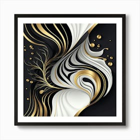 Abstract Gold And Black Background Pattern Gold Marble Art Print