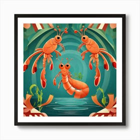 Three Shrimps In The Sea Art Print