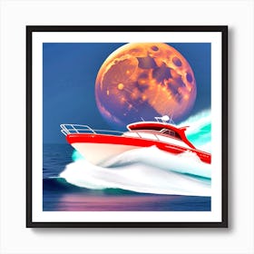 Speed Boat On The Moon Art Print