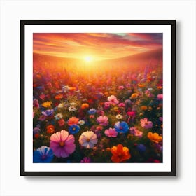 Sunset In A Flower Field 7 Art Print