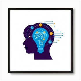 Abstract Vector Icon Illustrating A Human Head Bust With An Illuminating Light Bulb In The Forehead Art Print