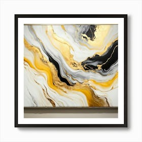 Abstract Marble Patterns Gracefully Swirling Across A Canvas The Waves Of Liquid Gold Silver Grey (5) Art Print