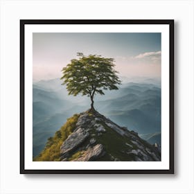 Lone Tree On Top Of Mountain 25 Art Print