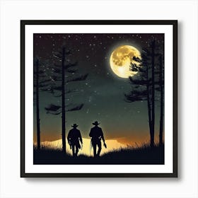 Two Cowboys At Night Art Print