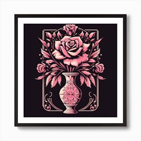 Pink Roses In A Vase 4 Art Print