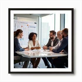 Business Strategy Meeting In Action With A Diverse Group Of Four Adults Two Women And Two Men Stra (4) Art Print