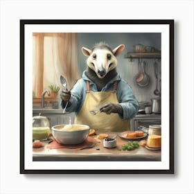 Teddy Bear Cooking Art Print