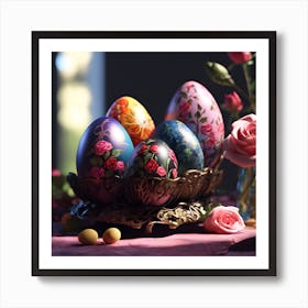 Pink Roses and Easter Eggs Art Print