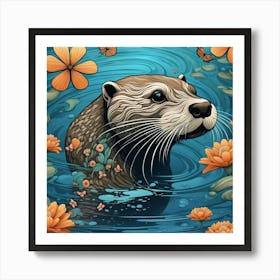 Otter In The Water Art Print