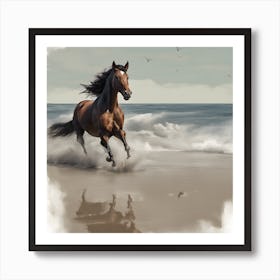 Horse Running On The Beach Art Print