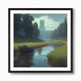 Ship In A River Art Print