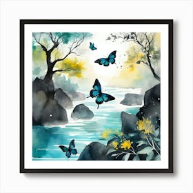 Butterflies By The River Art Print