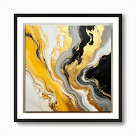 Abstract Marble Patterns Gracefully Swirling Across A Canvas The Waves Of Liquid Gold Silver Grey (3) Art Print