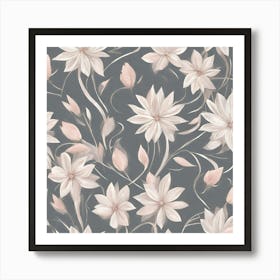 Pink Flowers On A Gray Background Art Print