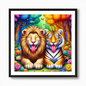 Lion And Tiger Art Print