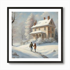 Couple Walking In Snow 1 Art Print