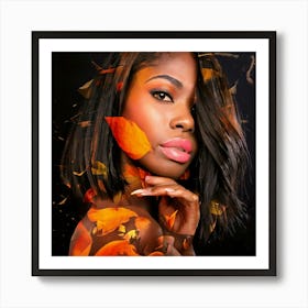 Firefly Digital Art, Collage, Red Leaves, Orange Leaves, Yellow Leaves, Autumn, Digital Smoke, Black (9) Art Print