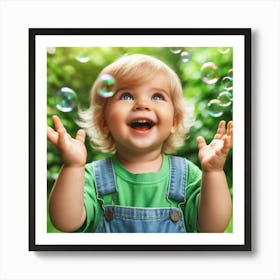 Little Boy Playing With Soap Bubbles Art Print