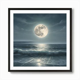 Full Moon Over The Ocean 1 Art Print