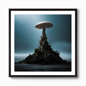 Mushroom On A Rock, Mushrooms in the forest, Realistic Mushroom, Mushroom Art, Wildlife Landscape, Digital Art, Home Decor, Horror Art Art Print