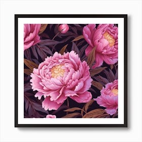 Pink Peony Seamless Pattern 2 Art Print