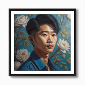 Enchanting Realism, Paint a captivating portrait of young, beautiful korean man 1, that showcases the subject's unique personality and harm. Generated with AI, Art Style_V4 Creative, Negative Promt: no unpopular themes or styles, CFG Scale_9.5, Step Scale_50. Art Print