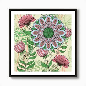 Hand Drawn Floral Mandala 03 Art Print