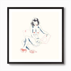 Girl With A Magazine Light Square Art Print