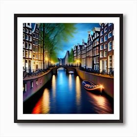 Amsterdam Canal At Night 1 Art Print