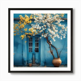 Tree In Front Of Blue House Art Print